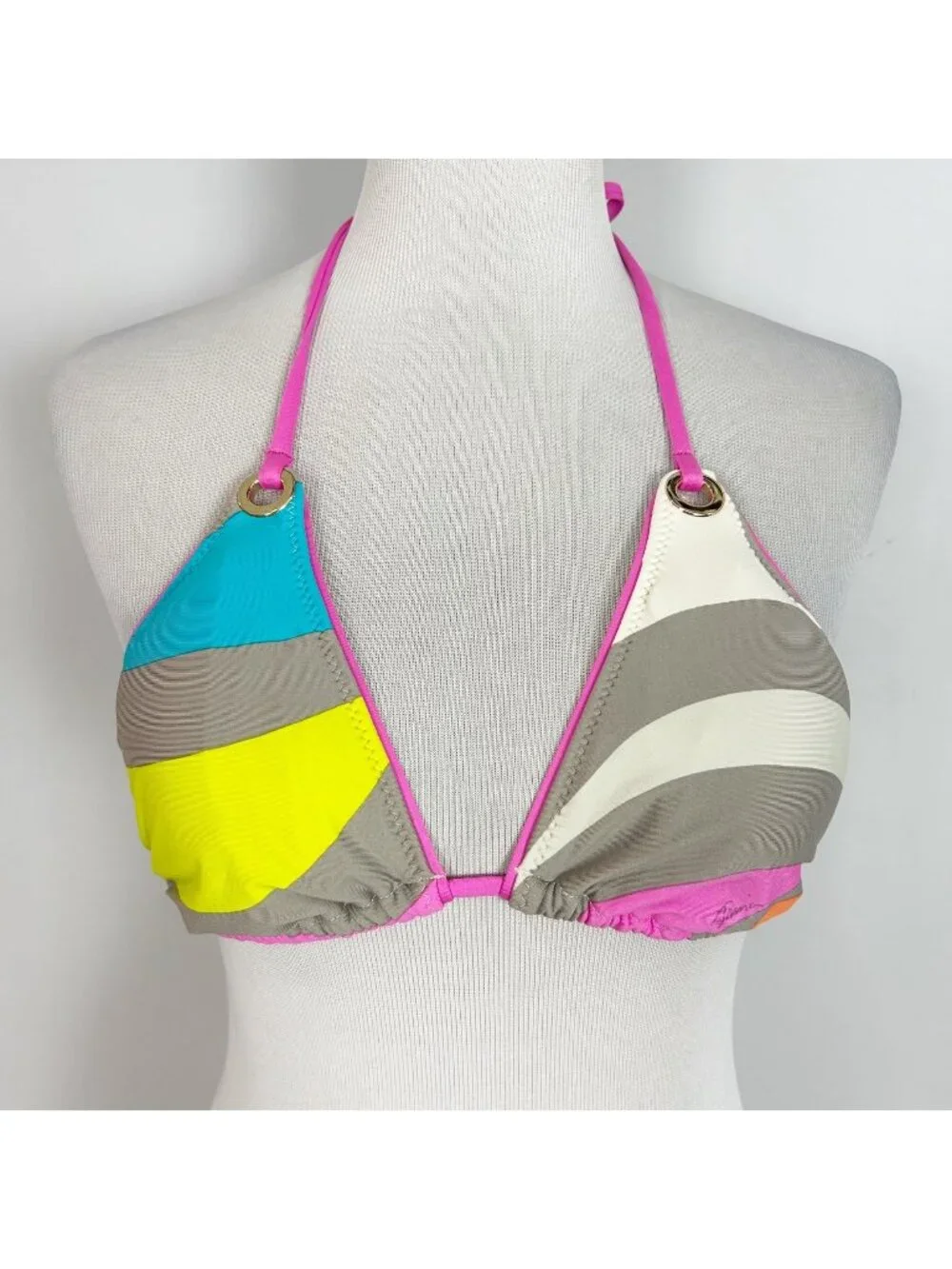 Trina Turk Colorful Striped Triangle Bikini Swim Suit Top Size 8 Women's